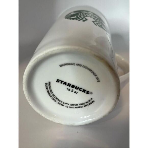 STARBUCKS 16oz Mermaid Siren Logo Tall Ceramic Coffee Mug White & Green 2014 - Picture 6 of 7